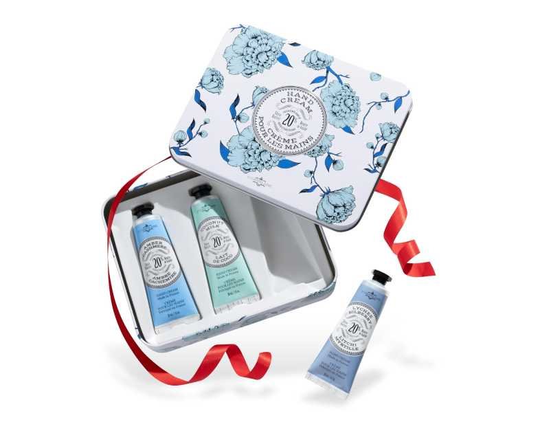 La Chatelaine Hand Cream Trio Tin Gift Set, Ready-To-Gift Tin, Nautral, Made in France with 20% Organic Shea Butter, Nourishing and Moisturizing (Amber Cashmere, Coconut Milk, Lychee Bilberry or Shea)