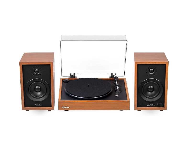 Electrohome Montrose Record Player Stereo System, 4" Bluetooth Powered Bookshelf Speakers, Belt-Drive Bluetooth Turntable with Audio-Technica Stylus, Vinyl-MP3 Recording, Built-in Preamp