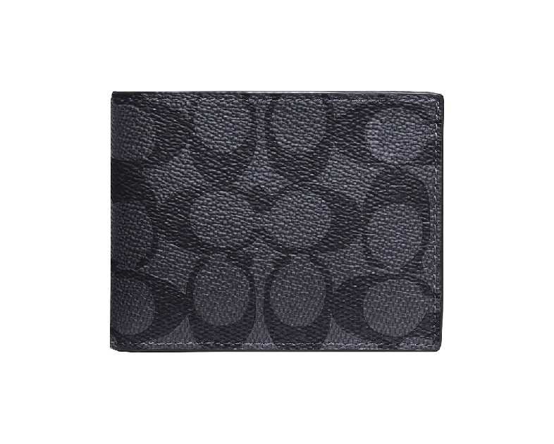 Coach Slim Billfold in Signature, Charcoal/Black, One Size