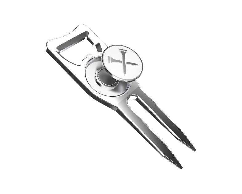 Blue Tees Golf 6-in-1 Premium Divot Tool & Ball Marker - Bottle Opener - Club Tee - Groove Cleaner - Putting Alignment - Designed to Be the Ultimate Tool for the Green – Silver