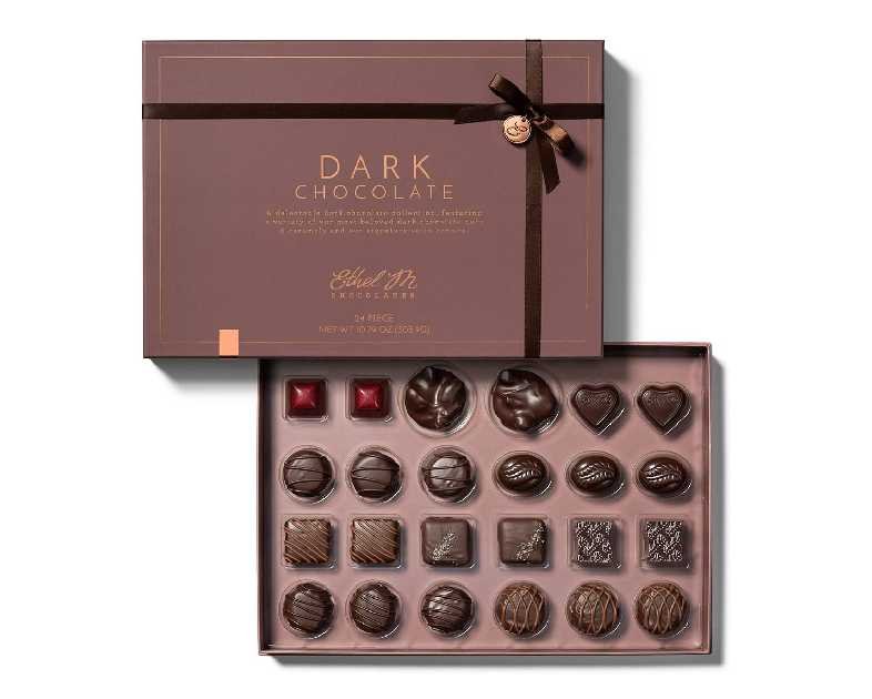Ethel M Chocolates Premium Dark Chocolate Collection Chocolate Gift Box Candy Assortment, 24 Pieces of Creamy, Smooth and Rich Chocolate Gems