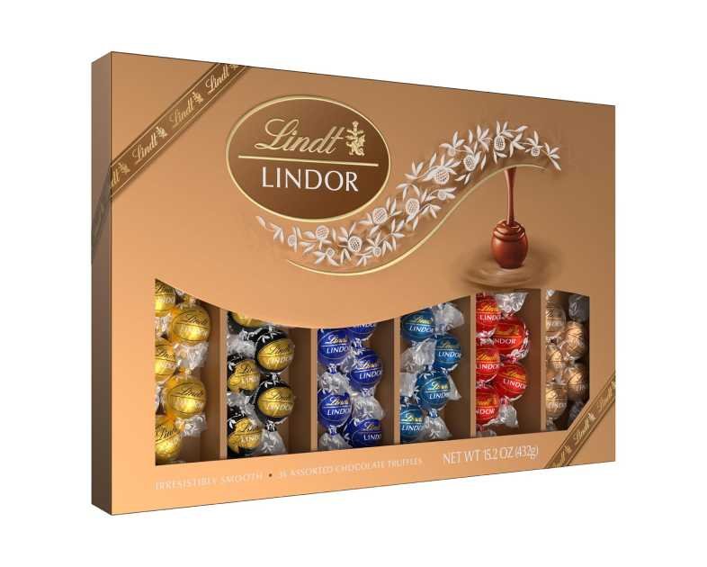 Lindt LINDOR Deluxe Assorted Chocolate Candy Truffles Gift Box, 15.2 oz., Full Size