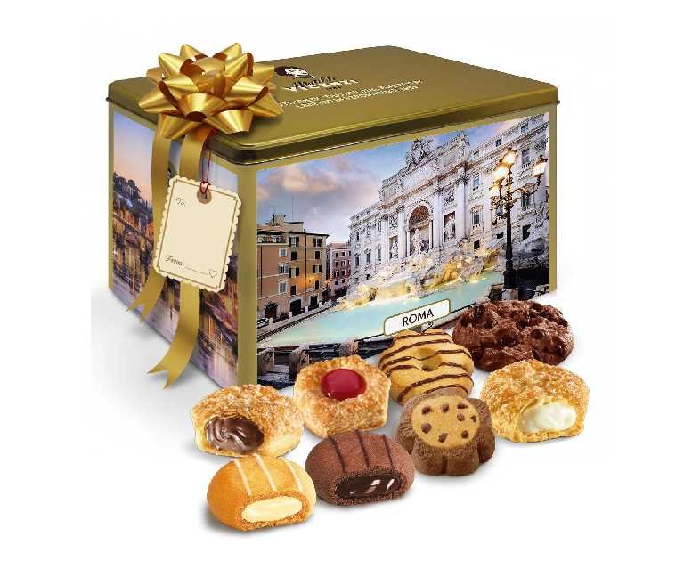 Matilde Vicenzi Roma Cookie Gift Tin - Italian Pastries & Cookies in Individually Wrapped Trays - Gourmet Gifts For Thanksgiving, Holidays, Corporate - Assorted Cookies in Italian Design Tin 32.5oz (920g)