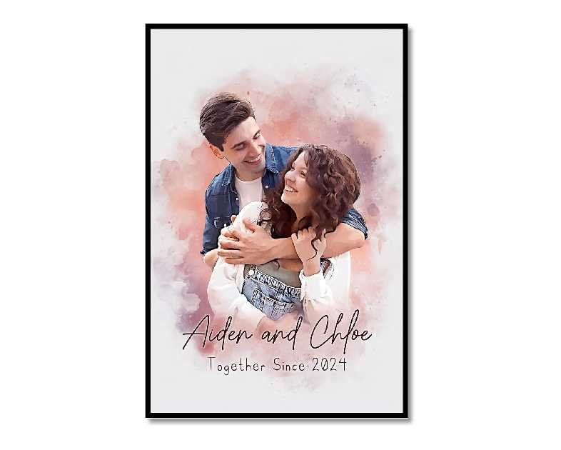 Custom Watercolor Portrait Canvas Wall Art for Couple