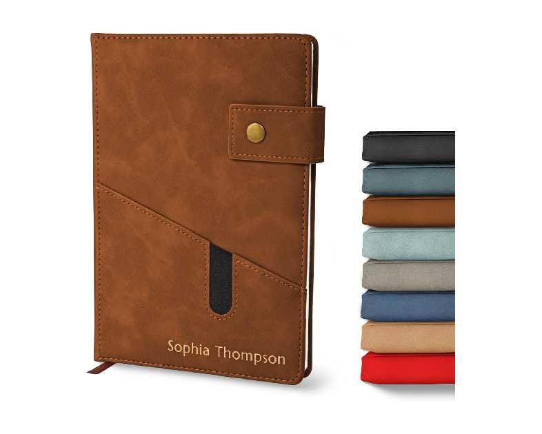 Promot Personalized Notebook - A5 Lined Leather Bound Journal for Writing Women Men - Hardcover Executive Notebook, Daily Journal, Travel Diary, Gift Idea, Custom Embossed Text with Gold Metallic Foil