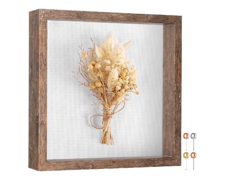 Califortree 8x8 Shadow Box Picture Frame - Memory Box Display Case for Memorabilia Flower Awards Medals Wedding Photos and Keepsake, Rustic Brown