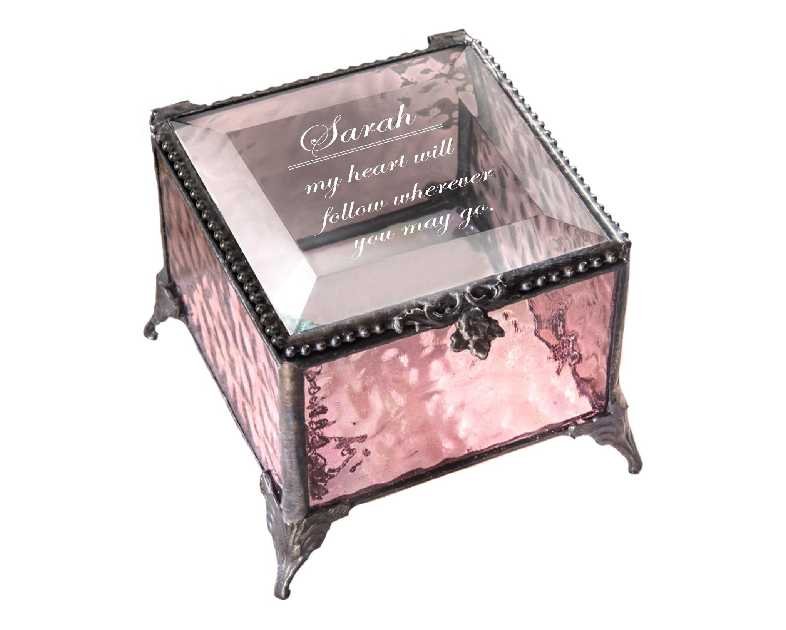 Personalized Jewelry Box with Message Decorative Stained Glass Keepsake Gift - J Devlin Box 903 EB246 (Pink)