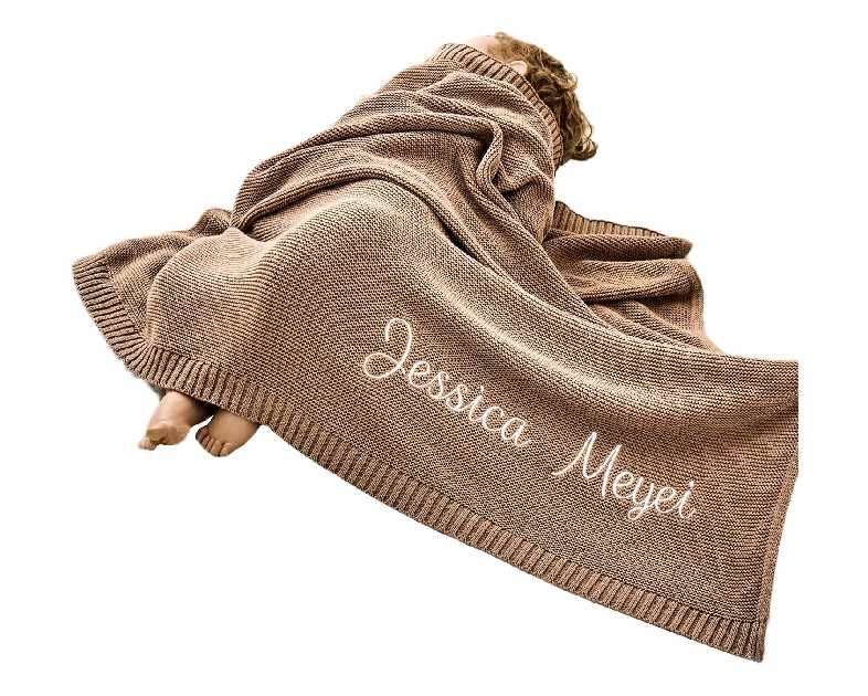 Personalized Custom Embroidered Chunky Knit Baby Blanket, 40 * 30 inch, Handmade Nursery Blankets, Newborn Baby Gifts for Boy/Girl, Birthday