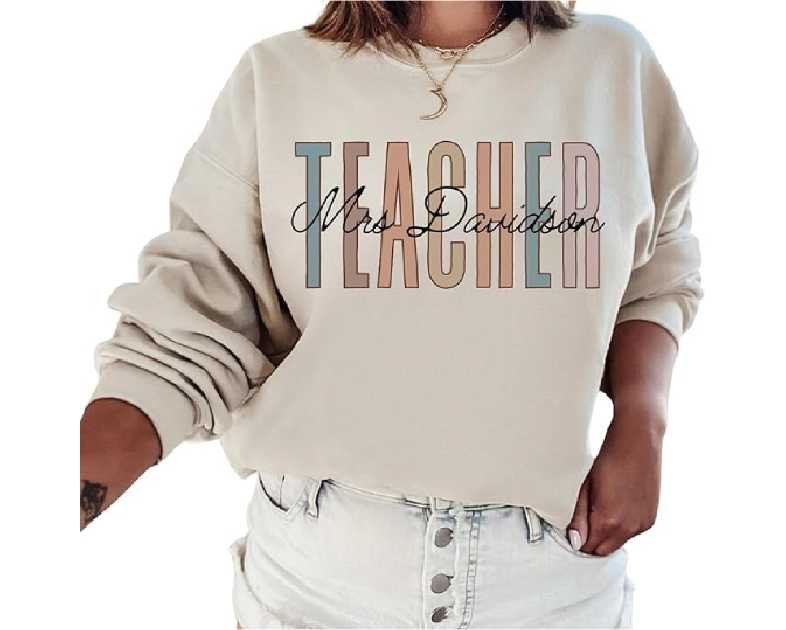 CUSTOM Unisex Teacher Last Name Sweatshirt and Hoodie, Cute Personalized Gift for Teacher Appreciation UNISEX