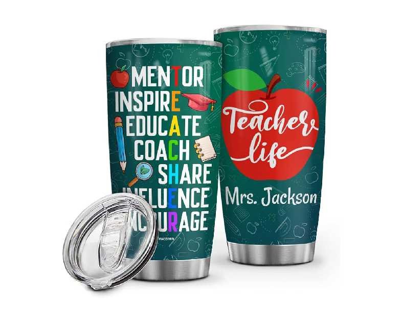 Wassmin Personalized Best Teacher Tumbler With Lid 20oz 30oz Custom Name Double Wall Vacuum Insulated Tumblers Travel Mug Birthday Christmas Appreciation Gifts For Teachers End Of Year