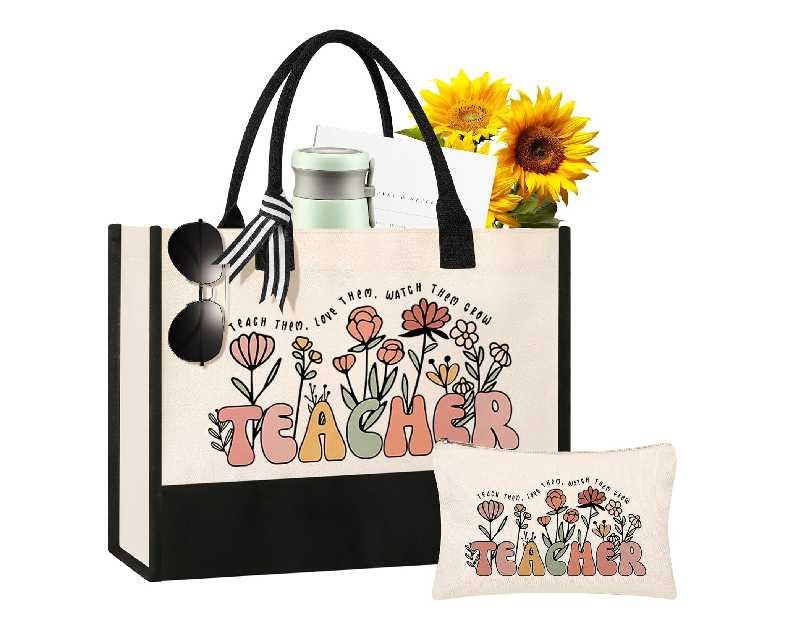 Canvas Tote Bag Makeup Bag for Women - Personalized Teacher Appreciation Gifts