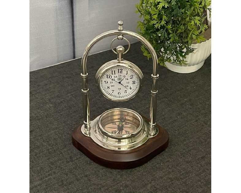 Clock Originalstone Personalized Retirement Gift, Handwritten Working Compass With Clock, Engraved , Silver Finish 4.75Inch Height 7 Inch Size Of The Watch Is 2 Inch