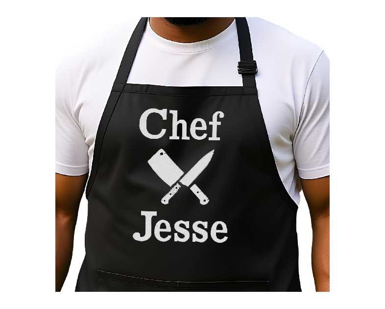 Personalized Chef Apron for Men, Custom Embroidered Design, Professional Kitchen Cooking BBQ Grilling for Dad, Decorated in USA