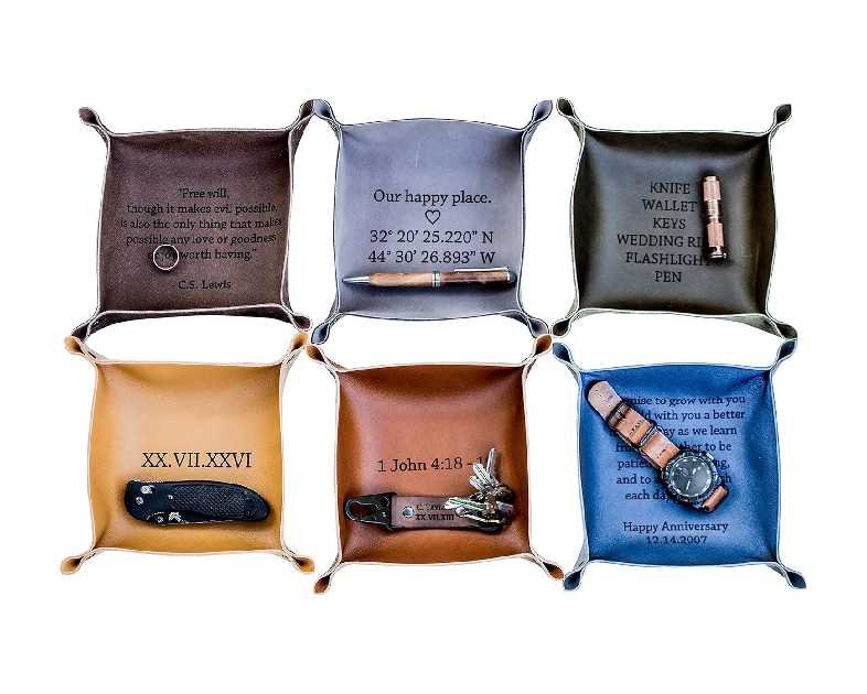 Personalized Leather Valet Tray, Personalized Leather catchall, personalized anniversary gift, Customized mens gift, Customized leather gift