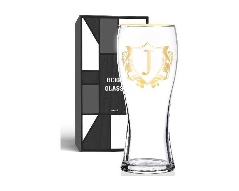 Personalized Beer Glass, Custom Alcohol Gifts for Beer Lovers, Unique Birthday, Christmas Gifts for Dad, Uncle, Husband, Boyfriend, with Initial J