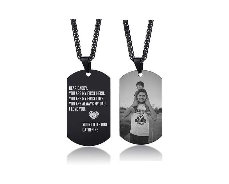 MEALGUET Personalized Stainless Steel Dogtag Necklace for Dad, Custom Photo Text Army Dog Tag Pendant Necklace For Father Husband Son Customized Picture Necklace For Men Women, Gift For Dad