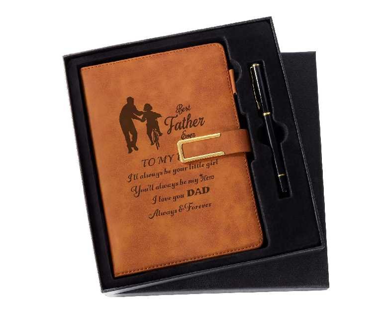 Leather Journal Gift for Dad Custom Notebook for Dad from Daughter Personalized Journal A5 Travel Diary Vintage Leather Sketchbook Fathers Day Christmas for Father Perfect Gifts Box Set with Pen