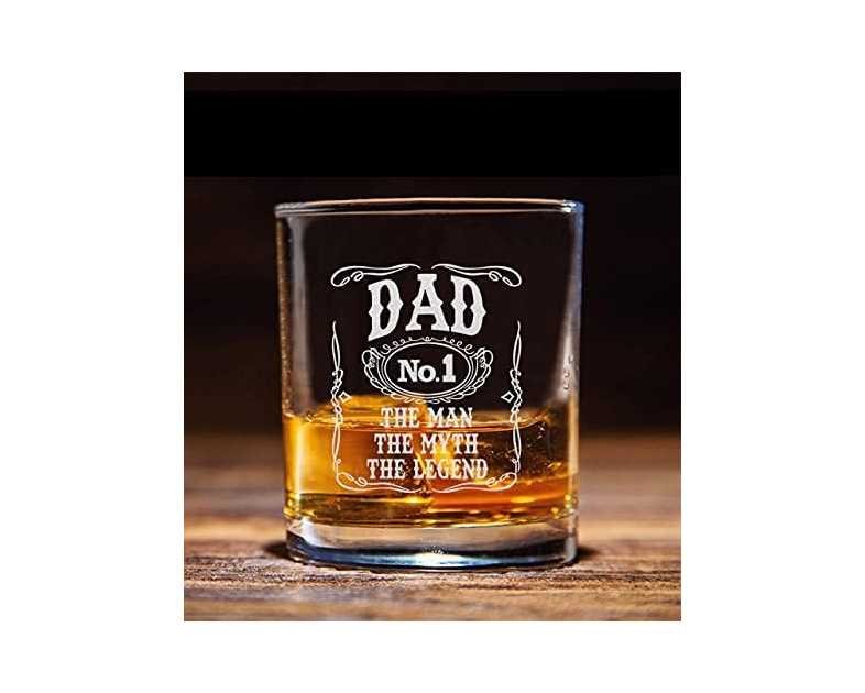Dad The Man The Myth The Legend Number One Whiskey Glass - Drinking Glass for Dad