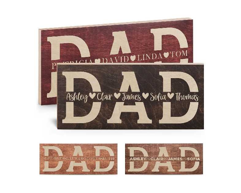 Fathers Day 2025 Gift, Dad Sign with Kids Names - 2 Sizes - 4 Wood Colors - 5 Fonts - 7 Icons - Personalized Gift for Dad from Daughter, Son