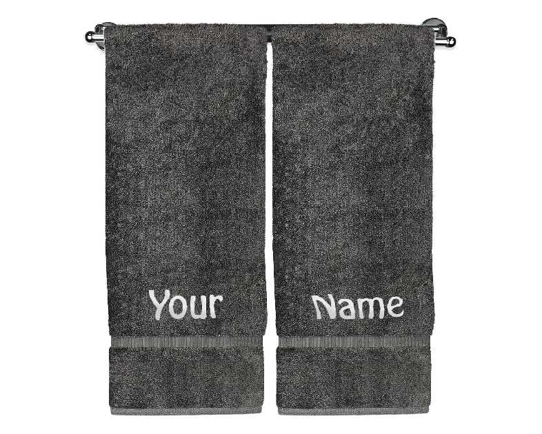 Luxury Hotel & Spa Collection, Personalized Towel, 100% Turkish Cotton 750+ GSM, Personalized Gift, Bathroom Dobby Border Bath Towel 27" X 54" (Gray, Monogrammed Bath Towel - Set of 2)