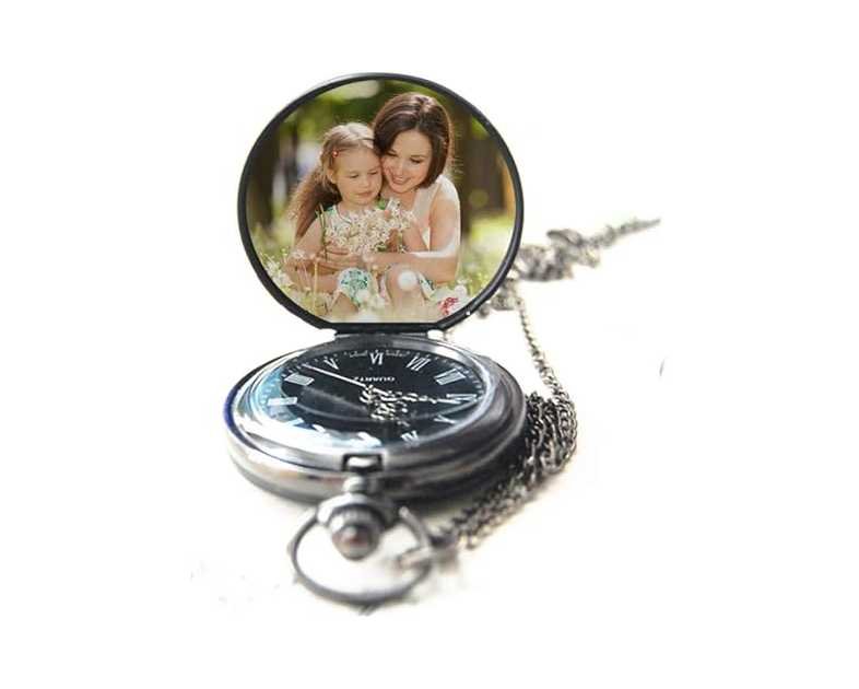 Godchoices Personalized Pocket Watch Custom Photo Pocket Watch with Chain for Men/Women Engraved with Any Words, Personalized Photo Gift for Father and Boyfriend