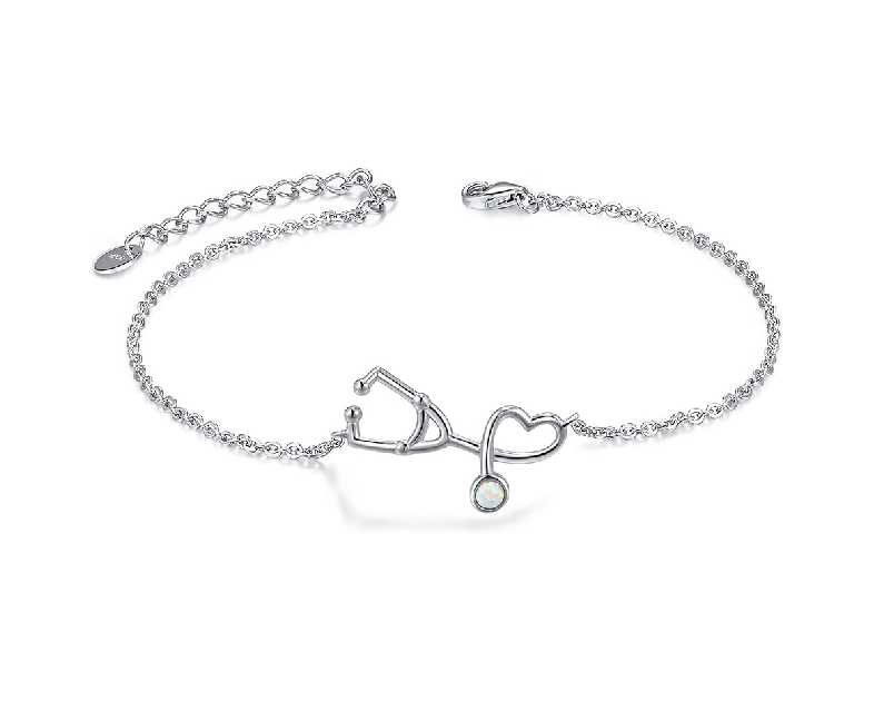 CHIC & ARTSY Opal Bracelet 925 Sterling Silver Synthetic Opal Bracelet Opal Butterfly, Stethoscope, Evil Eye, Cross, Bar, Infinity Bracelet for Women