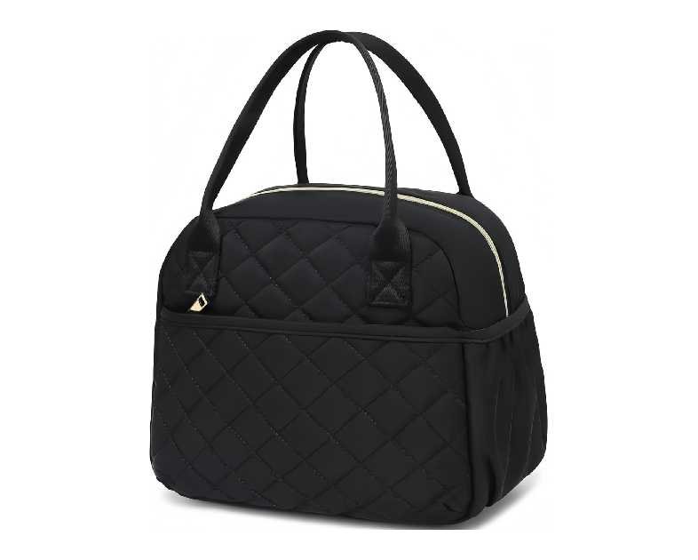 CAMTOP Lunch Box for Women Insulated Lunch Bag Lunchbox Cooler Thermal Leakproof Quilted Reusable Lunch Tote Bag for Work School Travel Picnic (Black)