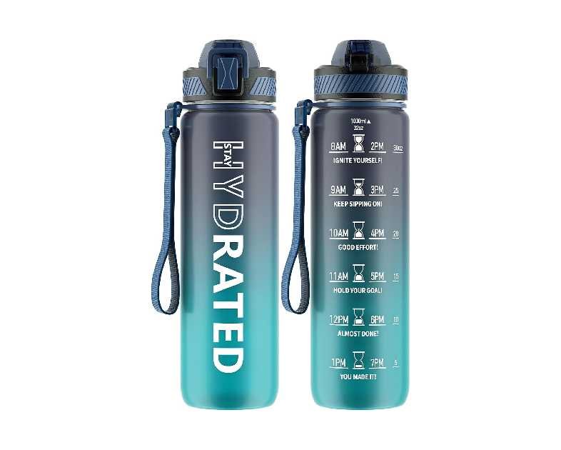 Water Bottle with Straw, 32oz Motivational Water Bottles with Time Marker to Drink, Tritan BPA Free, 1L Sports Water Bottle with Carry Strap LeakProof for Women Gym Fitness Outdoor (1 Pack)