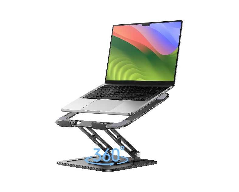 Adjustable Laptop Stand, Computer Stand with 360 Rotating Base, Ergonomic Laptop Riser Mount for Desk Foldable Protable Computer Desk Fits with MacBook Pro Air (10-16") - Black
