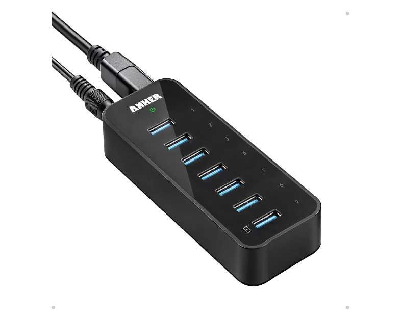 Anker Powered USB Hub for Laptop, 7 Ports USB 3.0 Data Hub, with 36W Power Adapter and BC 1.2 Charging Port for iPhone 7/6s Plus, iPad Air 2, Galaxy S Series, Note Series, Mac, PC, USB-Flash Drives