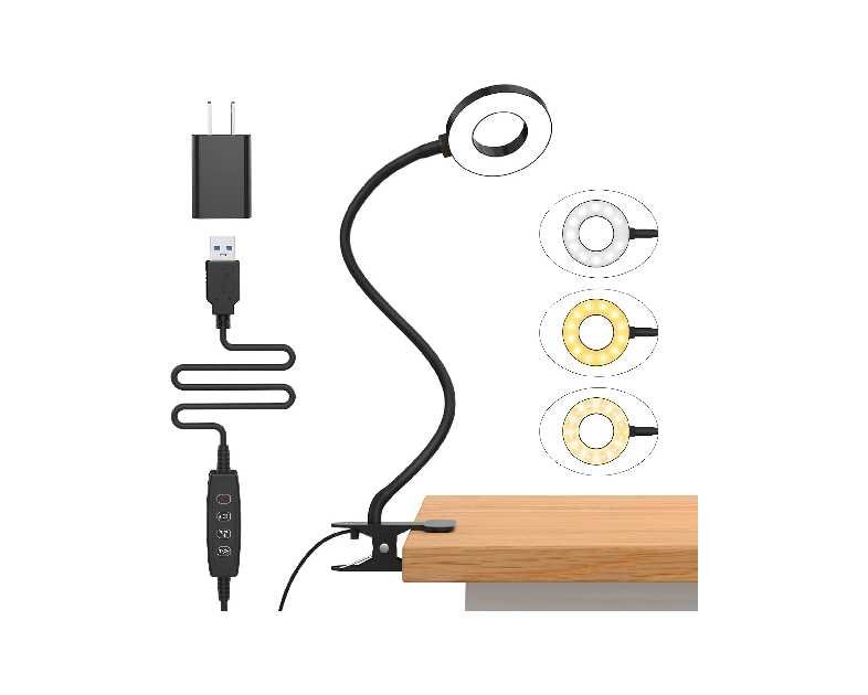 iZELL Desk Lamp, [3 Color Modes & 10 Brightness] LED Reading Light with Clamp, Flexible Gooseneck Book Light for Kids Reading Book in Bed at Night Clip on Table, Headboard, Dorm - 15.8‘’ Black