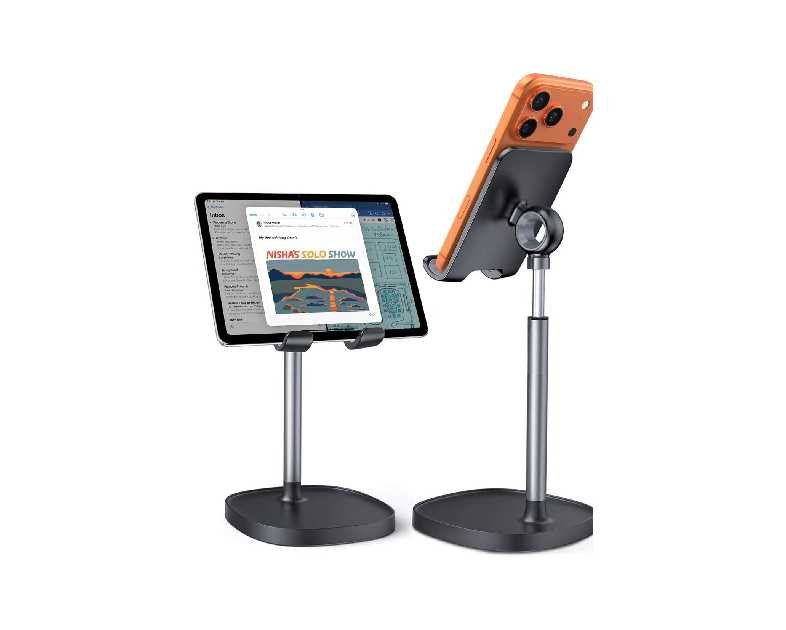 LISEN Cell Phone Stand Adjust for iPhone Phone Holder for Desk, Office Desk Accessories PC Gaming Gifts for Her Essentials Kitchen Gadgets Fit Telephone OtterBox Case Switch iPad Air Tablet 4-10 in