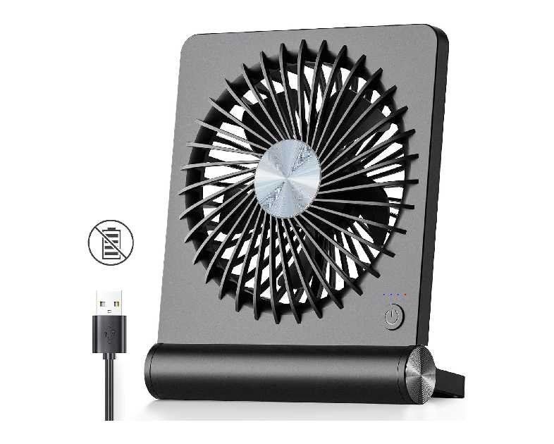 Koonie USB Fan, Strong Wind Ultra Quiet Small Desk Fan 220° Tilt Folding 3 Speeds Adjustable USB-C Corded Powered Personal Fan for Home Office Desktop Black