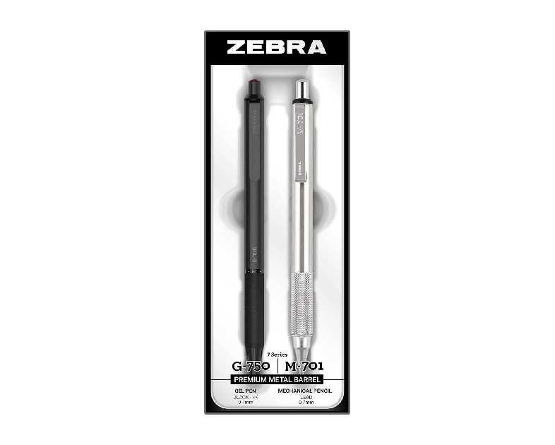 Zebra Pen G-750 and M-701 Retractable Gel Pen/Pencil Gift Set, Premium Metal Barrel, Medium/Fine Point, 0.7mm, 2-Pack (10512)
