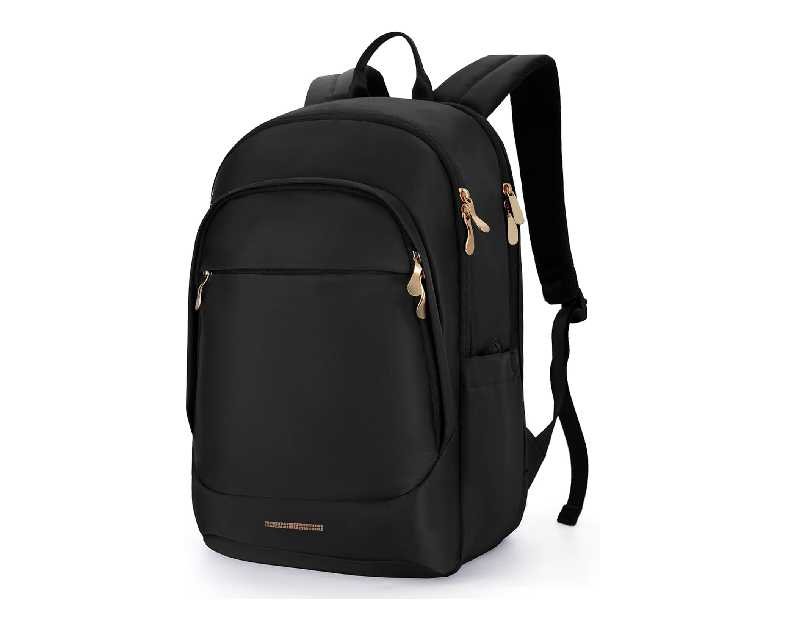 LIGHT FLIGHT Travel Backpack for Women, 15.6 Inch Laptop Backpack with USB Charging Hole, Water Resistant College Bookbag, Large Capacity Black Computer Backpacks for Work, Black