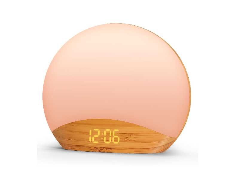 REACHER Wood Grain Sunrise Alarm Clock and Sound Machine Nightlight, Digital Dimmable Clock for Bedroom, 26 Sleep Sounds, White Noise Machine for Baby, Adults, Wake Up Light Alarm Clock for Kids