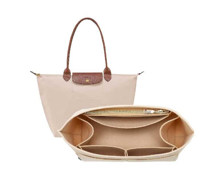 OPPOSHE Purse Organizer Insert for Longchamp Le Pliage, Premium Felt Long Champ Bag Handbag Women, Tote Organizer Insert with 9 Compartments (Large, Beige)
