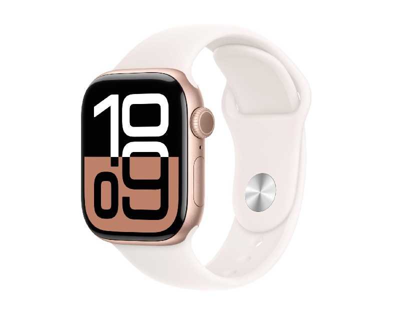Apple Watch Series 10 [GPS 42mm case] Smartwatch with Rose Gold Aluminum Case with Light Blush Sport Band - S/M. Fitness Tracker, ECG App, Always-On Retina Display, Water Resistant