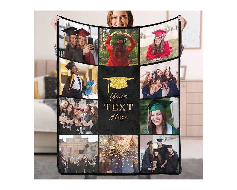 Artsadd Custom Graduation Blankets with Photos Text Personalized Class of 2025 Graduation Blankets Customized Flannel Throw Blanket Gifts for Graduation Birthday 50"x60"