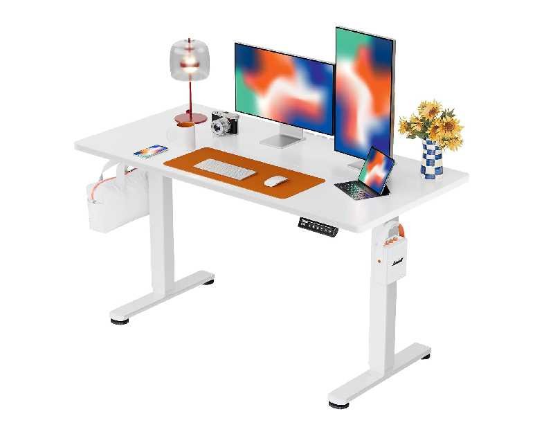 ErGear Height Adjustable Electric Standing Desk, 48 x 24 Inches Sit Stand up Desk, Memory Computer Home Office Desk with Two-Piece Desktop (White)