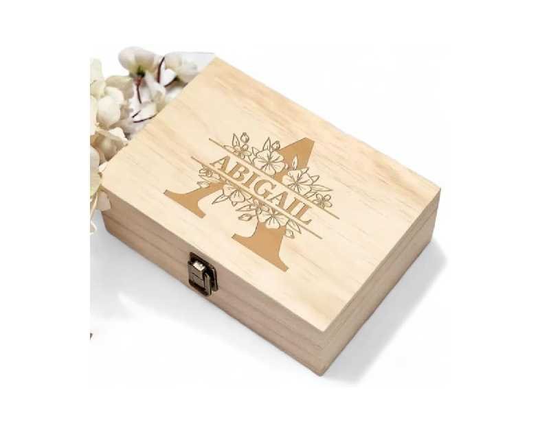 Personalized Monogrammed Wooden Keepsake Box Custom Engraved Memory Box with Initials Rustic Storage Box - Customized Gifts for Wedding Anniversary Thanksgiving Retirement Bridesmaid Groomsman Gift