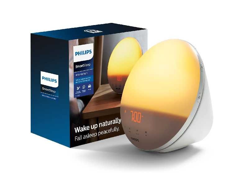 Philips SmartSleep Wake-up Light, Colored Sunrise and Sunset Simulation, 5 Natural Sounds, FM Radio & Reading Lamp, Tap Snooze, HF3520/60