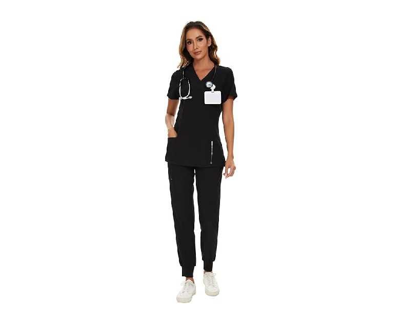 COZYFIT Scrubs for Women Set - Stretch V-Neck Scrub Top & Jogger Pant with 8 Pockets