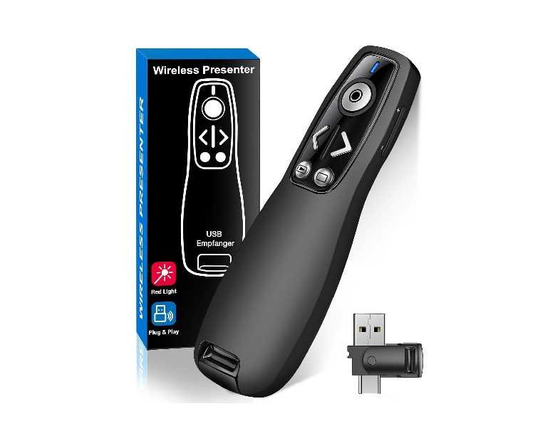 Presentation Clicker Wireless Presenter Remote for PowerPoint, Powerpoint Clicker with Volume Control PowerPoint Slide Advancer for Mac, Computer, Laptop-E600