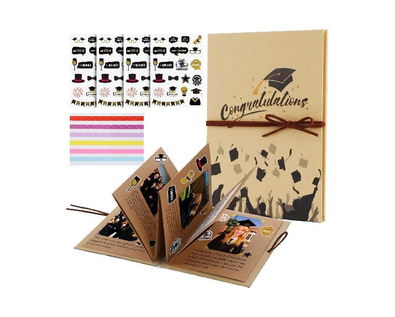 Graduation decorations class of 2025/2026， Hardcover Photo Albums DIY Scrapbook Albums,Stretchable Folding Kraft Paper Photos Collection for Student Graduation Gift(6" x 8")