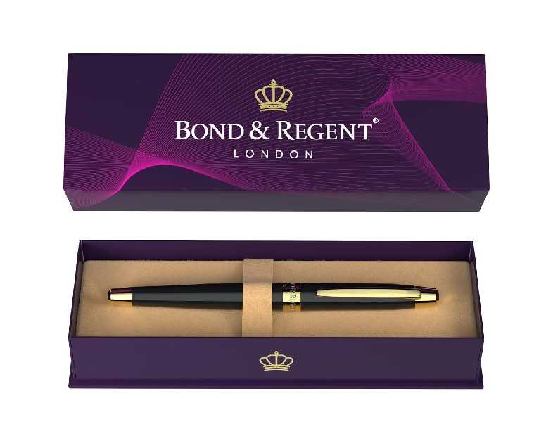 Bond & Regent Gloss Black & 24 Karat Gold | Certified Luxury Grade Rollerball Pen | Nice Gift for Men & Women