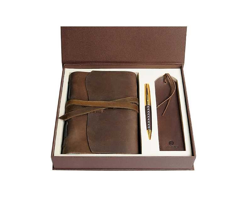 Leather Journal Gift Set with Antique Leather Bookmark + Pen, Handmade Writing Notebook 7x5 Inches Unlined Leather Bound Daily Notepad For Men For Women, Luxury Gift Box Diary for all ages
