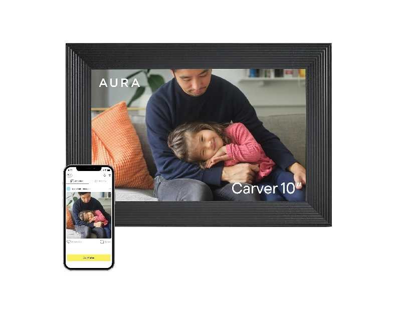Aura Carver HD WiFi Digital Picture Frame, 10.1”, Add Photos with Aura App, Free Unlimited Storage - Wirecutter’s Pick for Best Digital Photo Frame 2022 - Gravel