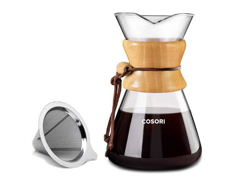 COSORI Pour Over Coffee Maker with Double Layer Stainless Steel Filter, 8-Cup, 34oz, Drip Coffee Maker, Coffee Dripper Brewer, High Heat Resistant Carafe, also for Camping, Hiking