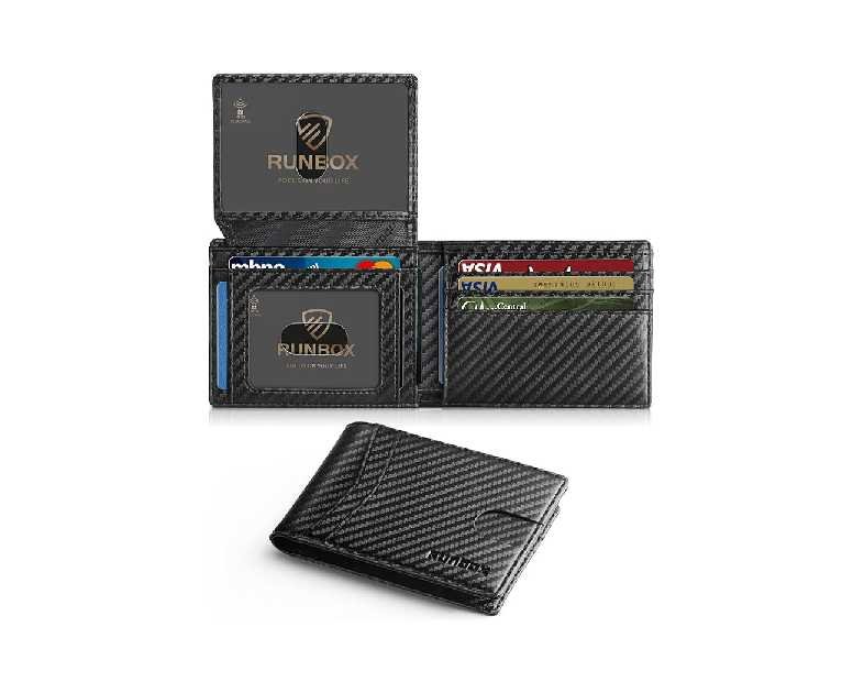 RUNBOX Wallet for Men Slim Rfid Leather 2 ID Window With Gift Box